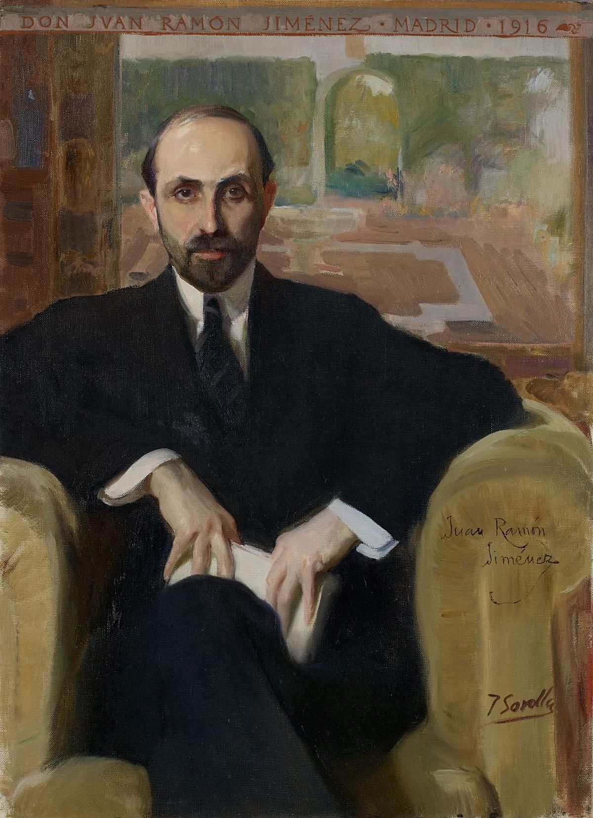 El escritor Juan Ramón Jiménez, retratado en 1916 por Sorolla y una de las obras del pintor que forman parte de la colección de la Hispanic Society of America.