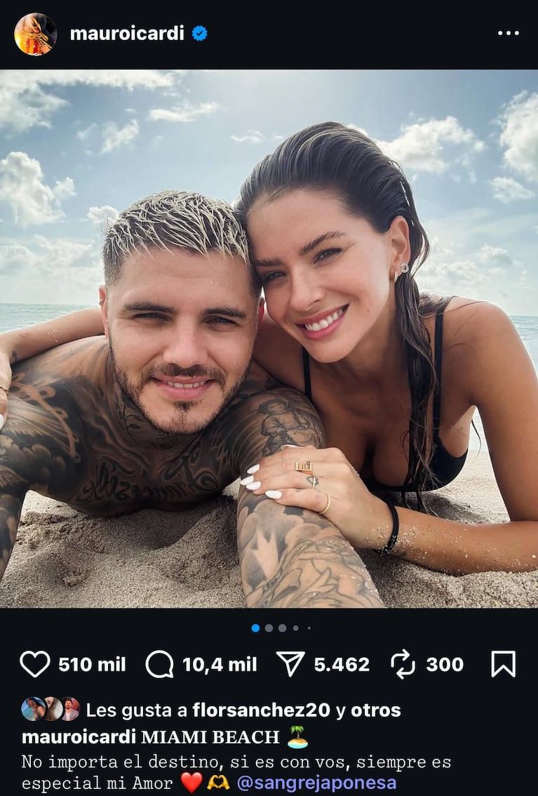 Mauro Icardi y China Suárez en Miami (Foto: Captura de Instagram).