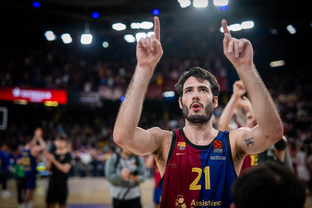 Alex Abrines celebra la victoria del Barça en el cuarto juego de la serie de la Euroliga contra Mónaco