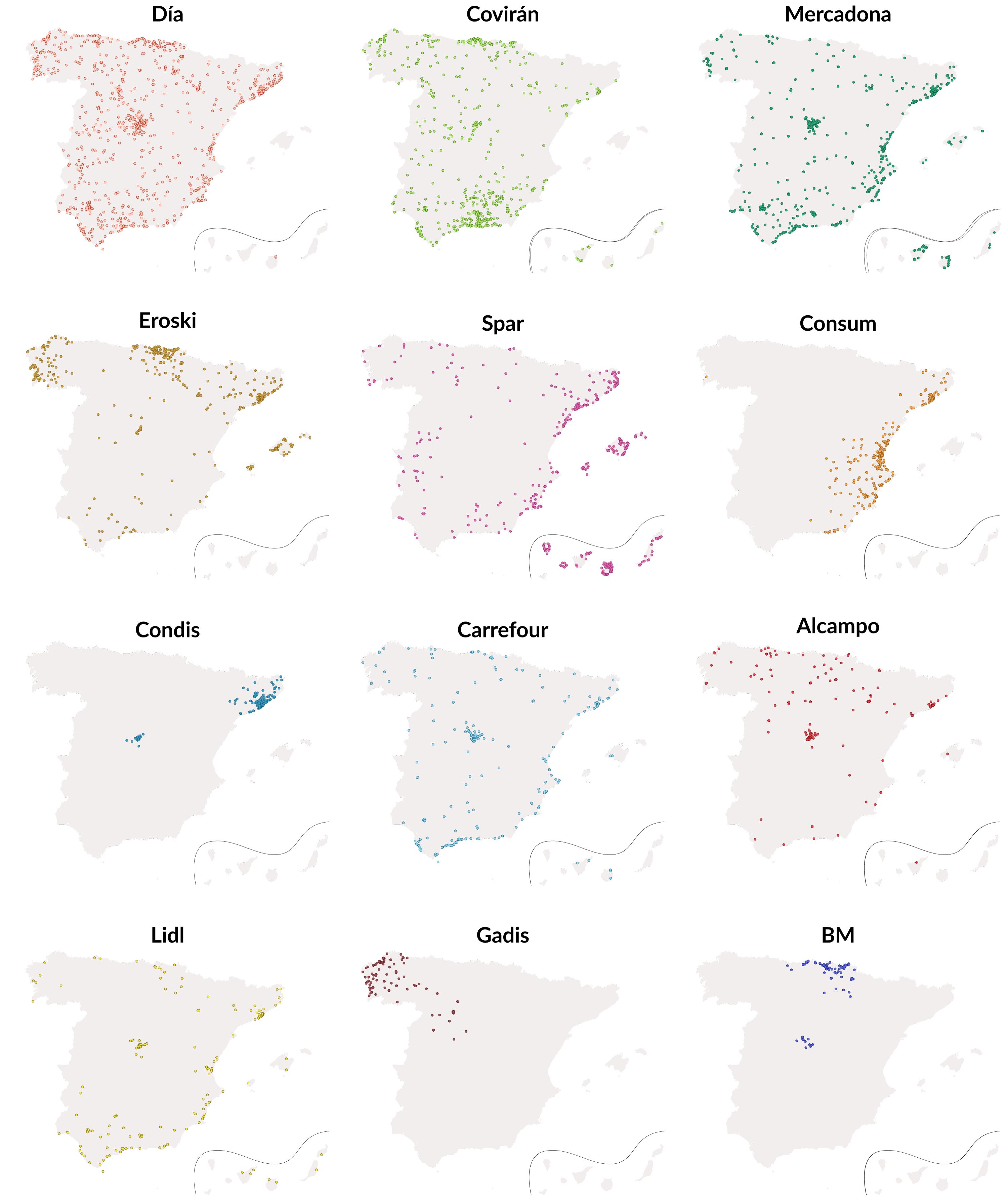 Ubicaciones de supermercados en España