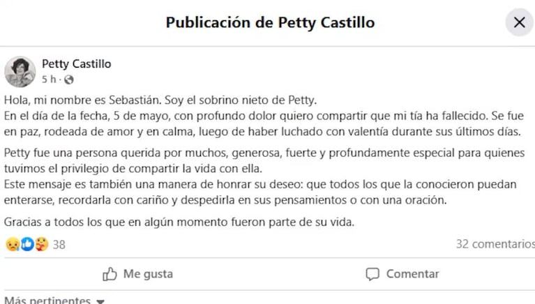 Sebastián anunció el juego del emblemático Vedette. Foto/ Facebook Petty Castillo