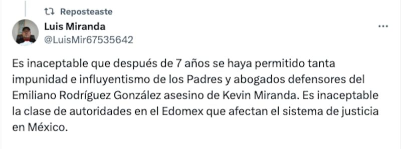 Los familiares de Kevin Miranda exigen justicia para encontrar a Emiliano Rodríguez González.
