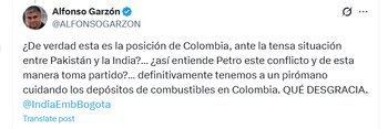 El ex embajador Alfonso Garzón criticó