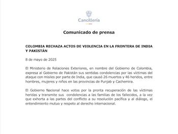 El Ministerio de Relaciones Exteriores de Colombia condenó el