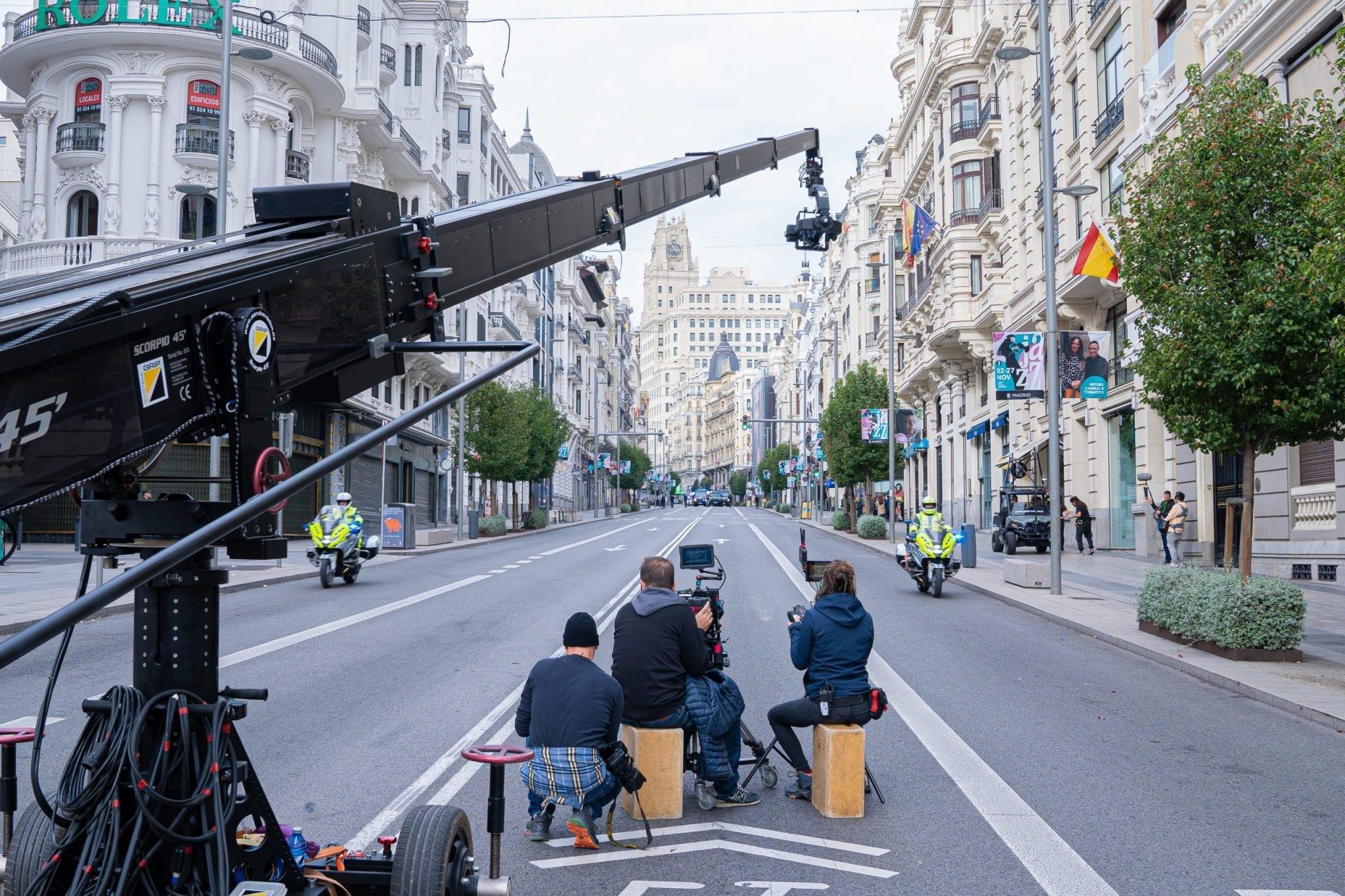 Imagen de archivo de una filmación en Gran Vía en Madrid.