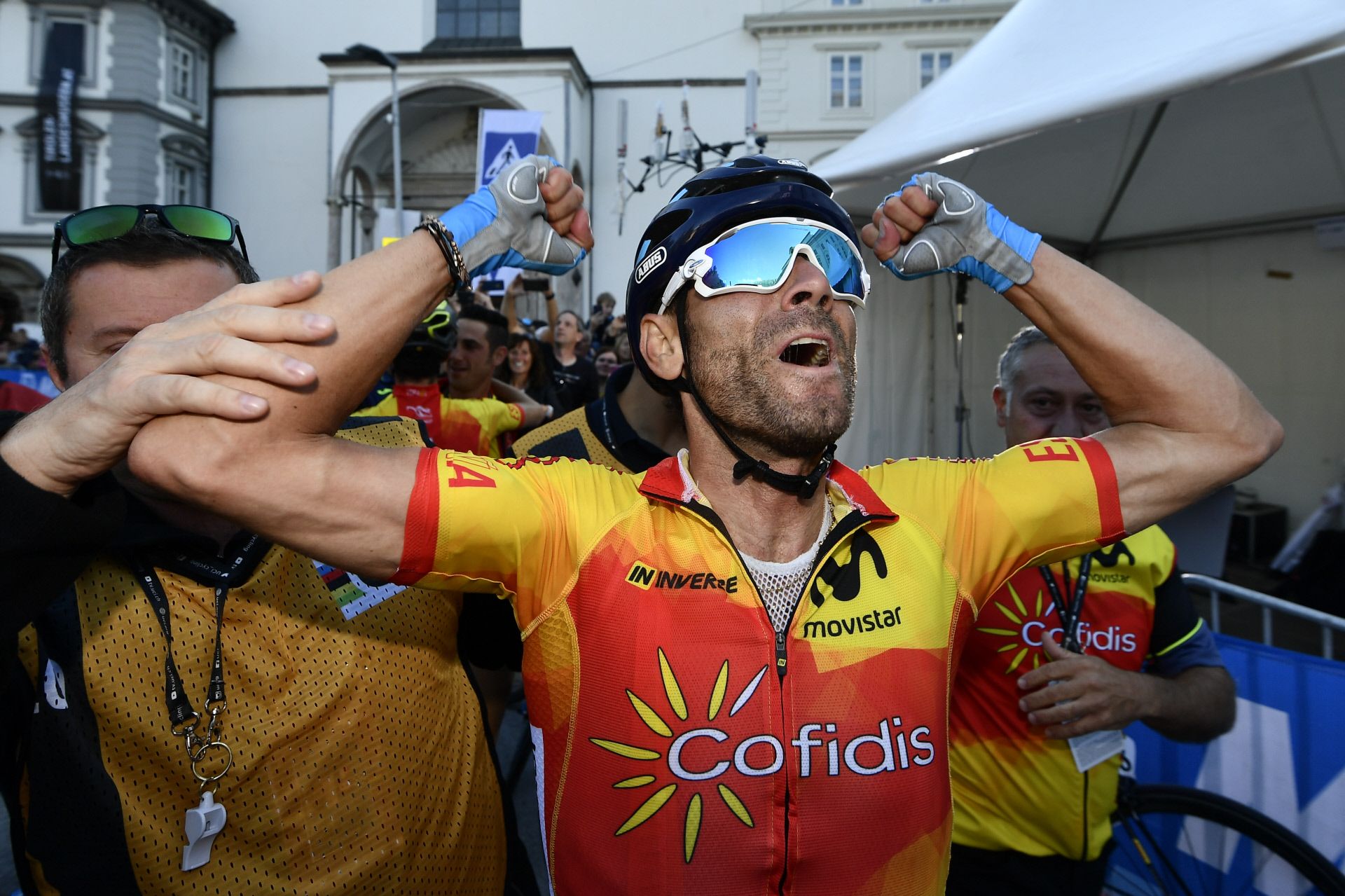 Alejandro Valverde, en 2018, cuando era campeón mundial en el camino