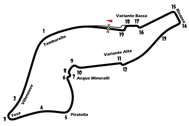 Esta era la ruta del auto -cromo y Dino Ferrari de Icola en 1994, cuando Ayrton Senna y Roland Ratzenberger murieron.