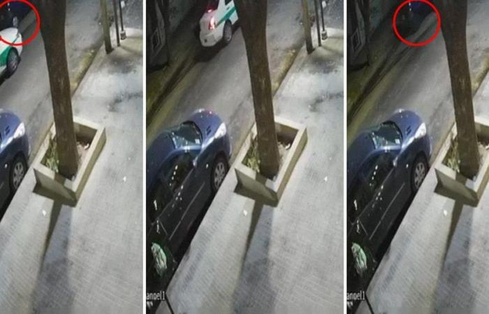 Un taxista platense robó las tazas de un auto estacionado y quedó grabado