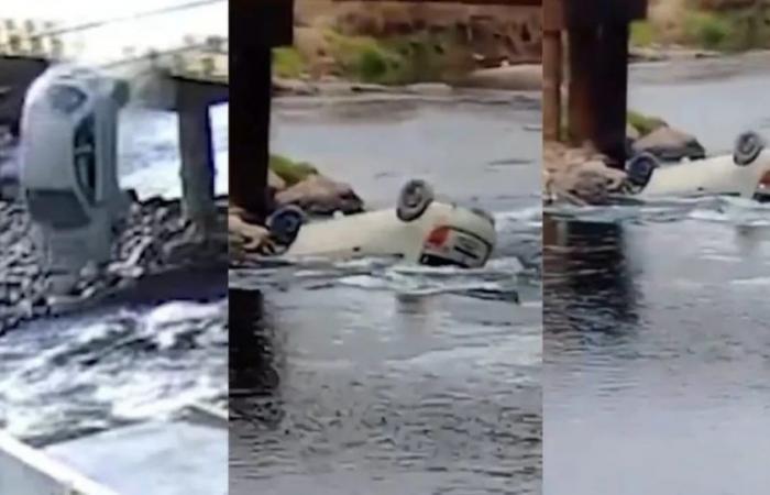 Una joven perdió el control de su auto y cayó al río desde un puente
