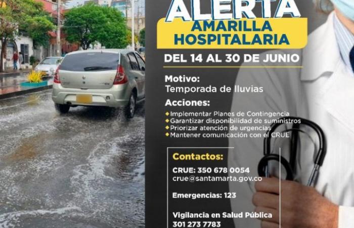 Alerta amarilla hospitalaria en Santa Marta por temporada de lluvias