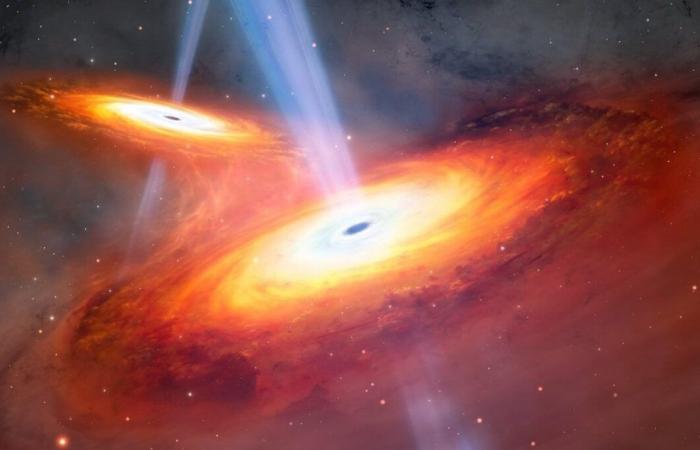 Primer descubrimiento de un par de quásares fusionándose en el amanecer cósmico