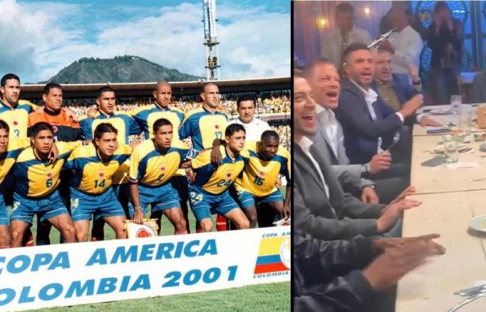 La selección colombiana, campeona de la Copa América 2001, se reunió para cantar y animar a los de hoy