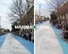 Un colegio pintó una bandera argentina gigante en la calle